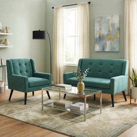 Set poltrone imbottite 2 pezzi tufting verde OKMYHOME (1/5)