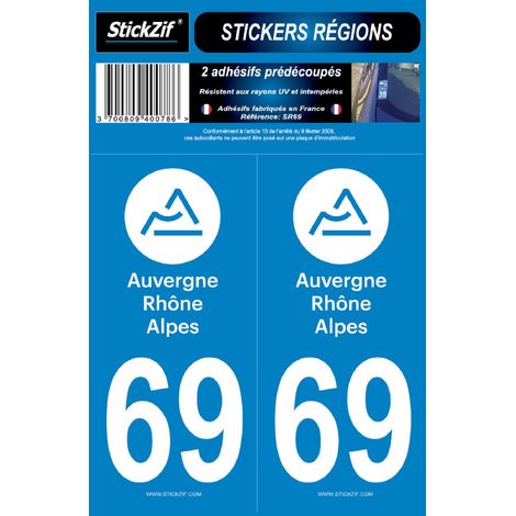 ADHESIFS REGION DEPARTEMENT 69 AUVERGNE RHONE ALPES X2