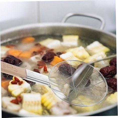 Passoire à huile en acier inoxydable avec maille fine de diamètre pour frire frites, légumes, viandes, outil de cuisson avec long manche pour une utilisation sûre et facile (1/5)