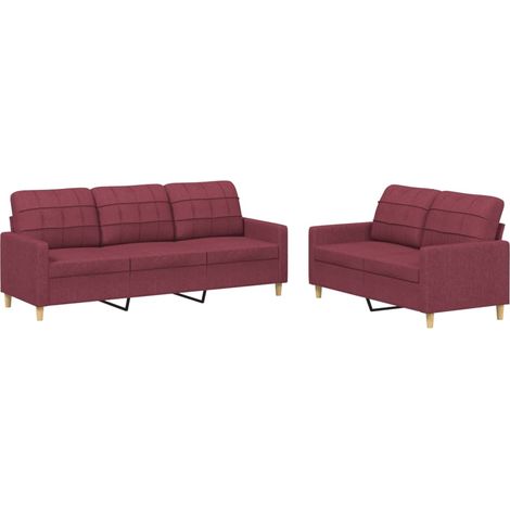 Maison Exclusive - Set di Divani 2 pz con Cuscini Rosso Vino in Tessuto