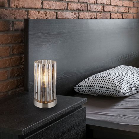 Tischleuchte Beistelllampe Nachttischlampe Schlafzimmerlampe Metall Glas Nickel