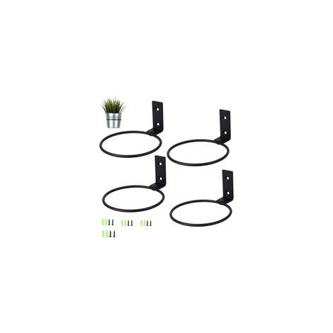 Lot de 4 supports muraux pour pot de fleurs, métal noir, idéal pour balcon, terrasse ou jardin