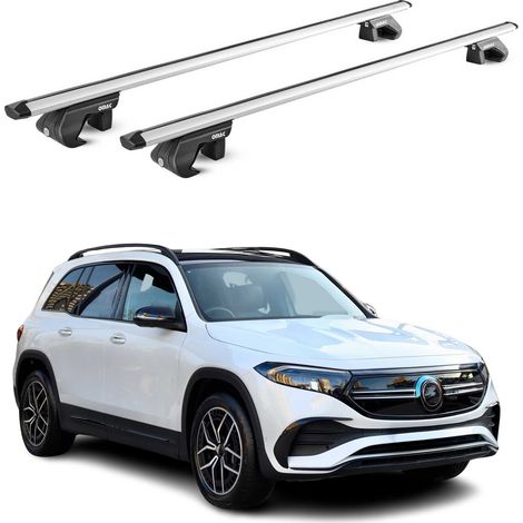 OMAC Dachträger Aluminium TÜV geprüft für Mercedes EQB X243 2022-2026 – Für Standard Dachreling – T Nut – Max 90 kg – 2 Schlösser Silber (1/5)