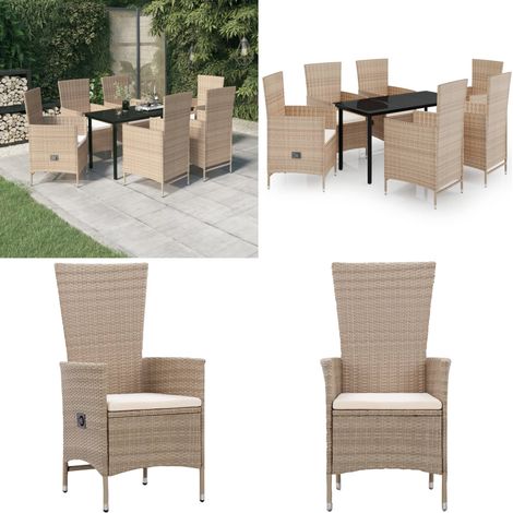7-tlg. Garten-Essgruppe mit Kissen Beige - Gartenmöbel - Terrassenmöbel (1/5)