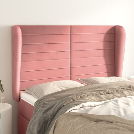 Tête de lit avec oreilles Style Classique Armoire de lit - Rose 147x23x118/128 cm Velours BV228940 - BonneVie (1/5)