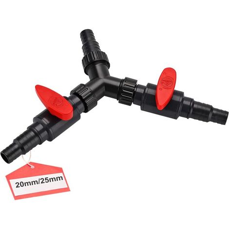 Collecteur en Y à 3 voies 20/25 mm (3/4" - 1") avec adaptateur et séparateur en Y réglable en ABS, raccord de tuyau pour pompe de bassin, tuyau d'arrosage et cours d'eau. (1/3)