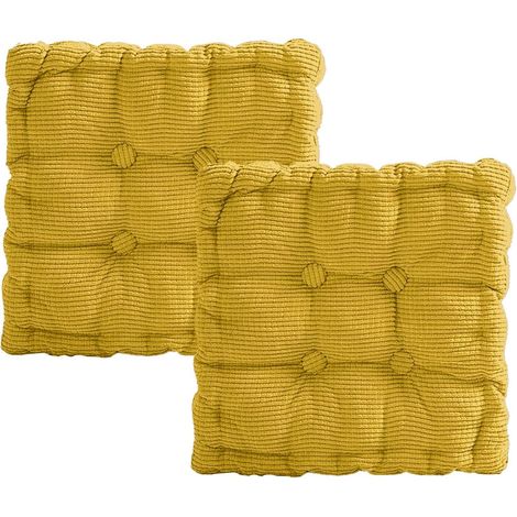 Set of 2 Chair Cushions, 40 x 40 cm Thick Chair Cushion, Outdoor and Indoor Chair Cushion, for Garden, Kitchen, Balcony, Dining Room (Yellow, Square) (1/5)