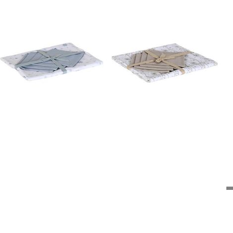 Nappe et serviettes de table - DKD HOME DECOR - 150x150 cm - Carré - Bleu/Marron/Blanc - Lot de 2 (1/3)