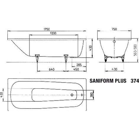 KALDEWEI 112200011001 BW SANIFORM Mod.374, 1750 x 750
