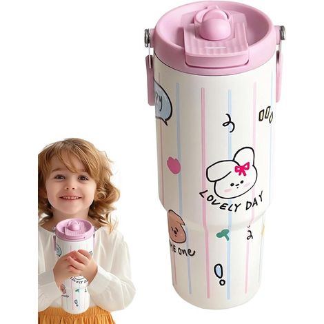 Bonita botella de agua isotérmica,fabricada en acero inoxidable 316,taza de café portátil,900 ml,rosa (1/5)