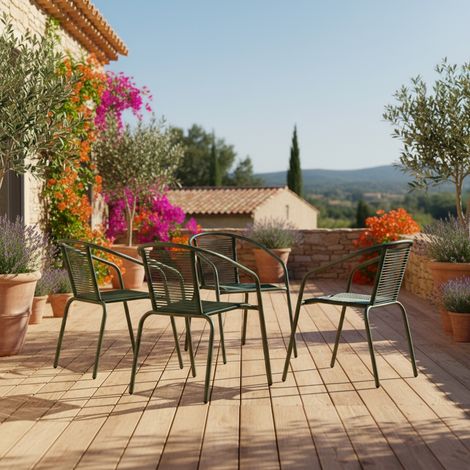 Fauteuils de jardin structure métallique kaki et résine couleur naturelle. traitement antirouille. lot de 4 TONALA