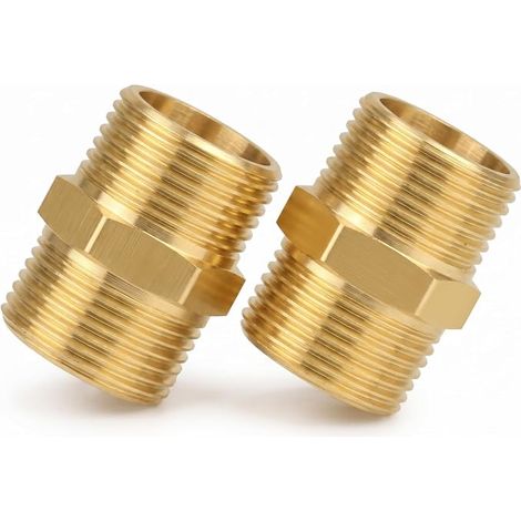 Lot de 2 raccords à double filetage extérieur en laiton de 2,54 cm - Raccord de tuyau droit avec filetage extérieur des deux côtés - Adaptateur de tuyau en cuivre pour eau, sanitaire, chauffage (1/5)