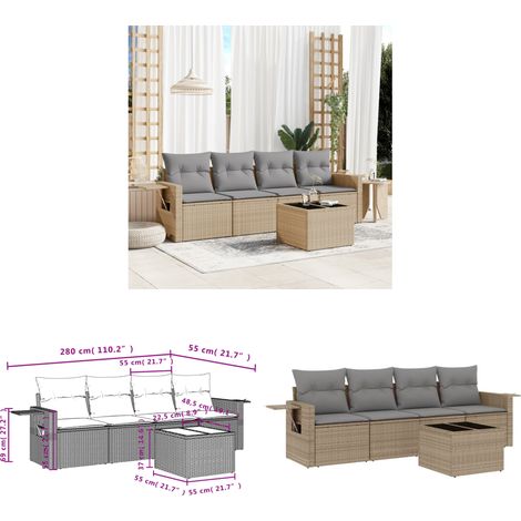 5-tlg. Garten-Sofagarnitur mit Kissen Beige Poly Rattan - Gartenmöbel - PE-Rattan Möbel - Outdoor Lounge Set - Sofasatz - Esszimmergarnitur - Home & Living (1/3)