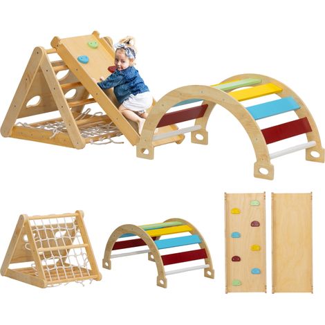 AIYAPLAY Indoor-Kletterdreieck, 7-in-1 mit Rutsche und Kletterbogen, mehrfarbig