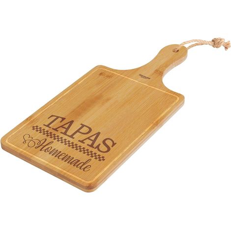 1 Planche à servir en bambou, Motif décoratif, Poignée ergonomique, Cordon de suspension, Pour tapas et fromages (1/5)