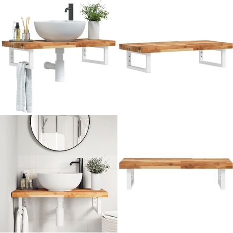 Waschbeckenregal Wandmontage Stahl und Akazienholz - Wandmontage - Akazienholz (1/5)