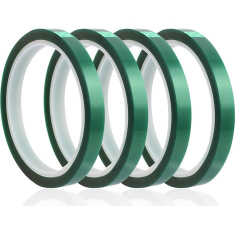 Hitzebeständig, 4 Stück, 10 mm x 33 m, Hochtemperatur-Klebeband, Wärmepressbänder, Heizbänder, transparentes Isolierband für Sublimationspresse (grün)