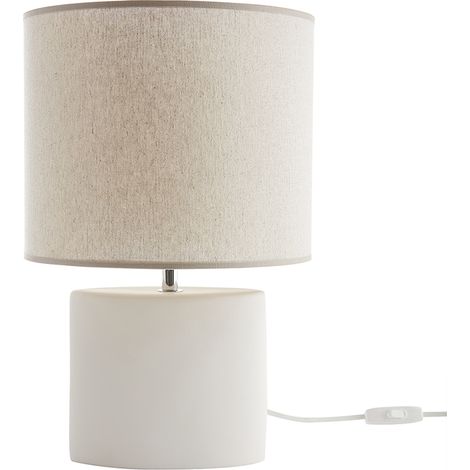 Lámpara de mesa de cerámica blanca mate con pantalla de lino natural TIGA
