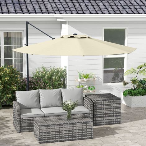 Verstellbarer Gartenschirm Ø294x242 cm mit 360° drehbarer Stange, verstellbarem Dachwinkel und Belüftung, Creme