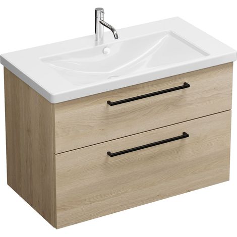 Vasque en céramique Burg Eqio + meuble sous-vasque en chêne, décor cachemire/blanc alpin GR0234