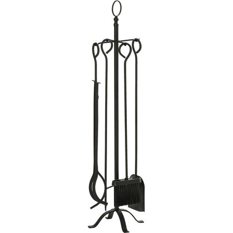 Set da camino Irovami da 5 pezzi, comprensivo di posate, accessori per camino, posate per stufa, posate in ferro battuto, utensili, metallo nero, 20 x 20 x 82,5 cm