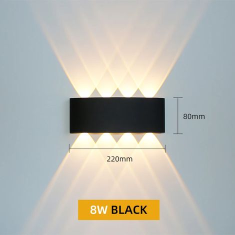 (Noir 8W - Étanche IP65 - Lumière chaude 3000K) Applique murale LED en aluminium étanche IP65 pour l'extérieur, le jardin et l'intérieur, compatible avec les chambres, les salons et les escaliers (1/5)