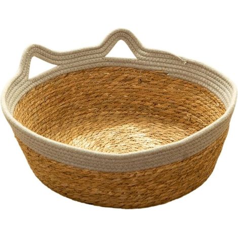 Panier pour chat élégant tressé en rotin pour toutes les saisons, fabriqué à la main avec des roseaux naturels, offrant un confort optimal aux chats