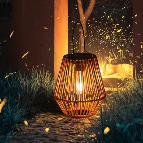 Beyamis Lanterne solaire en rotin tressé, étanche, à suspendre, avec une lumière chaude, idéale pour le jardin, la terrasse, le porche, l'allée et la pelouse (1 pièce). (1/5)