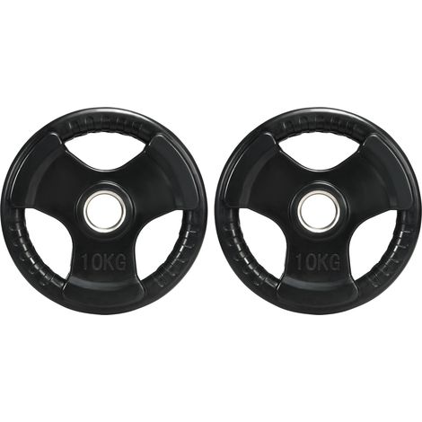 Disques de musculation, lot de 2, 10 kg par disque, trois poignées, revêtement en caoutchouc protecteur de sol, métal (1/5)