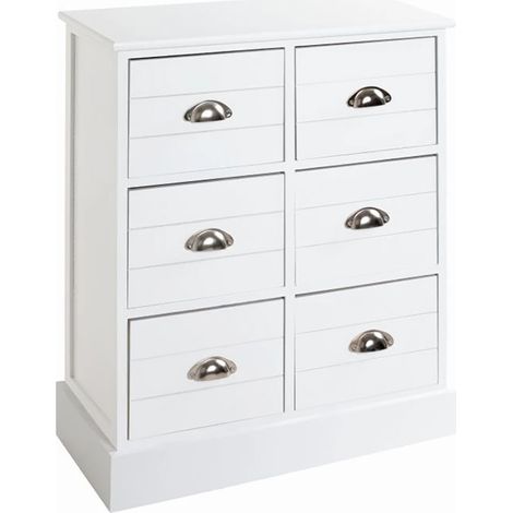 Commode en bois massif et MDF laqué blanc - Longueur 60 x Hauteur 75 x Profondeur 30 cm -PEGANE- (1/3)