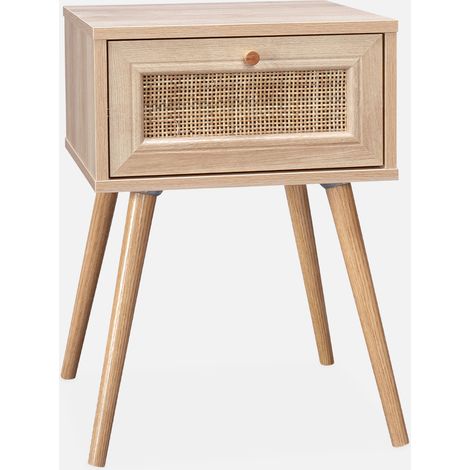 Mesita de noche de 1 cajón con efecto madera y caña (1/5)