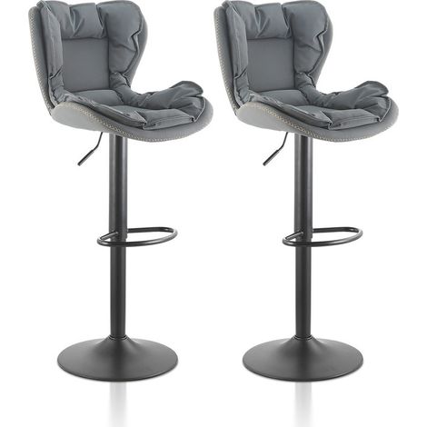 Barstools,2x Swivel Barstool, Kitchen Bar stools, PU Leather Breakfast Barstool Set,Grey (1/5)
