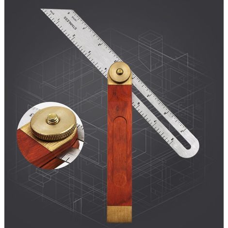 Jeu de 1 Equerres de Menuisier, Fausse Equerre 228 mm avec Lame en Acier Inoxydable et Manche en Bois Rouge Idéal pour Menuisier, Charpentier et Travail du Bois (1/4)