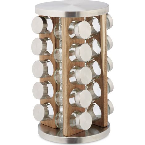 Portaspezie girevole da cucina pratico organizer 20 barattoli 5 ripiani in acciaio inox legno 130012366