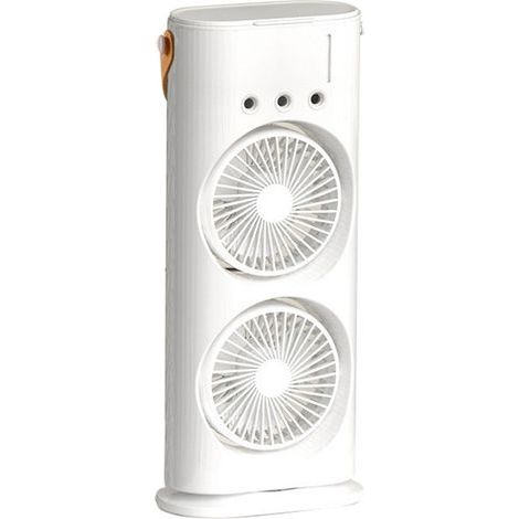 Turmventilator mit zwei Ventilatorköpfen, Sprühfunktion und Luftbefeuchter, 180° verstellbar und 90° drehbar, 3 Geschwindigkeitsstufen, farbige Beleuchtung, Multifunktionsgriff (1/5)