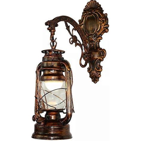 Applique murale rétro à pétrole en bronze, fer forgé et verre AC110-220V, lampe à pétrole antique E27, applique murale créative pour couloir, bar et restaurant, personnalisée et décontractée. (1/5)