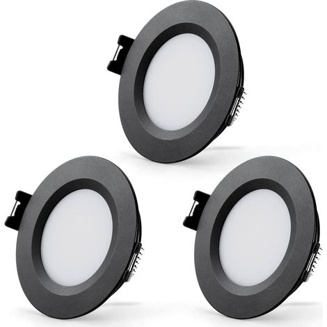 Spot Encastrable 12V Camping-car 3W Dimmable IP44, Noir Lot de 3 Spots LED 12V Blanc Chaud 3000K 240LM, Aluminium Spot Extra Plat 12mm, Trou 58-62mm, pour Caravane Van Bateau Salle de bain (1/5)