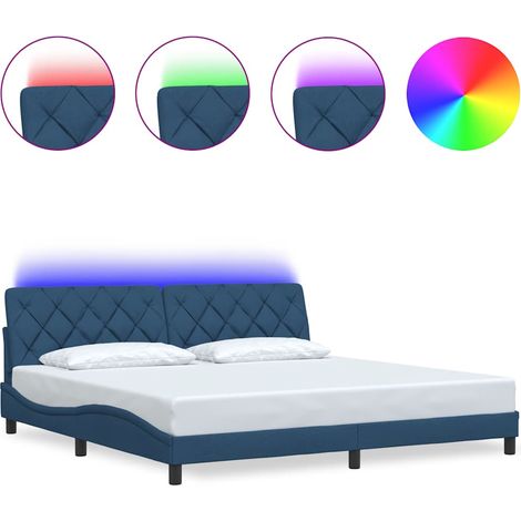 Lit double - lit simple - Cadre de lit avec LED bleu 200x200 cm tissu fr5024 - Maison La Vie (1/5)