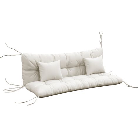 Outsunny Outdoor Seat Cushions Back Cushion with 2 Pillows, Water Repellent Seat Pads for 3-Seater Chair, Swing, Sofa White