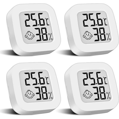 Set mit 4 Mini-Digitalthermometern mit Schalter, LCD-Hygrometer, drahtlosem Temperatursensor für Innenräume, hochpräziser Temperatursensor in °F/°C, für Babyzimmer und den Gebrauch in Innenräumen (1/5)