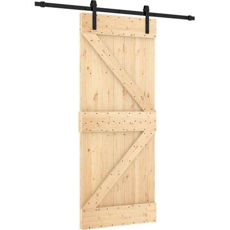 Schiebetür Natürlich und Schwarz 85 x 210 cm Massivkiefer vidaXL