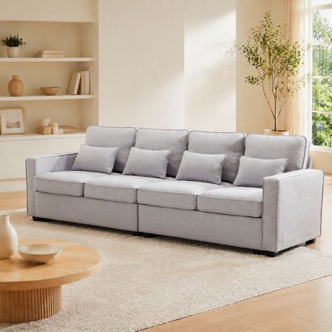 Divano dritto 4 posti 264x83x87 cm in tessuto poliestere grigio con contenitore FloraGrace (1/5)