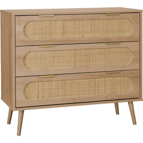 sweeek - Kommode mit Holzdekor und abgerundetem Rattan-Geflecht 3 Schubladen (1/5)