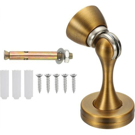Butée de porte magnétique, support de porte en alliage de zinc, protection murale avec vis, couleur laiton (1/4)