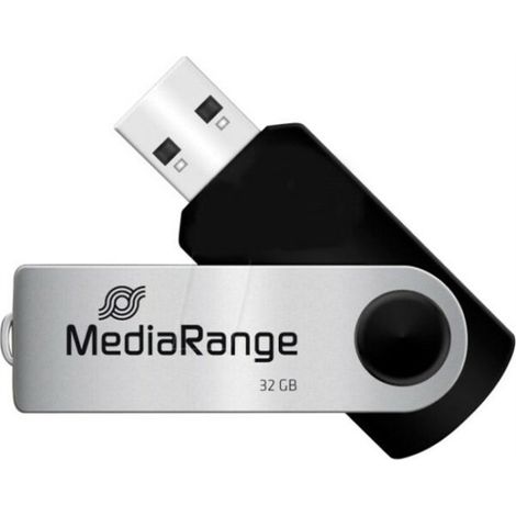 MediaRange MR911-2 Memoria USB 2.0 tipo llavero sin tapa, 32 GB, color plateado