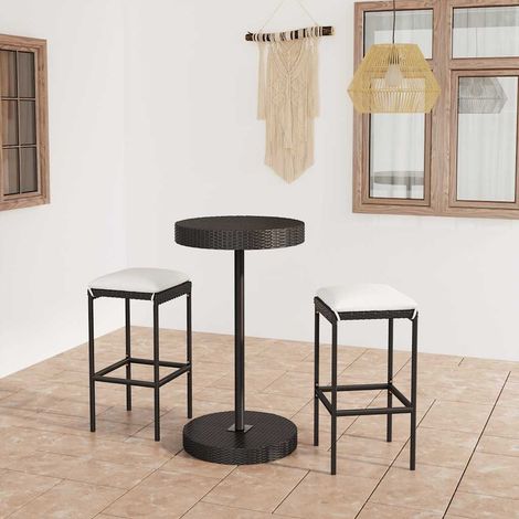 Ensemble de bar de jardin 3 pcs-Bar d'extérieur et coussins Résine tressée Noir 399654 (1/5)