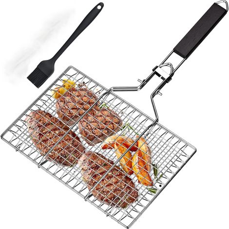 Panier à Rôtir à Poisson, Panier de Barbecue en Acier Inoxydable, Pliable, Portable, Accessoires Inoxydables Panier pour Barbecue (1/5)