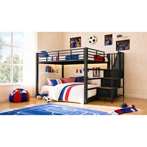 Etagenbett für Erwachsene 140x200 cm Metall/MDF schwarz, ohne Matratze – MEUBLIV (1/5)