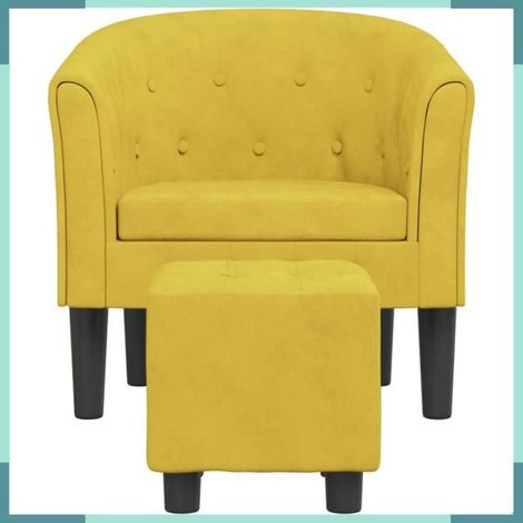 356484 Fauteuil avec repose-pied jaune velours (1/5)