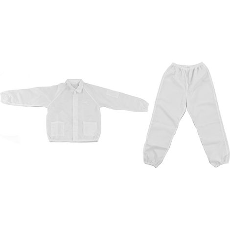 Combinaison de travail antistatique ESD en polyester, tenue protection blanche 2 pièces (haut+pantalon) pour atelier, laboratoire, électronique (1/5)